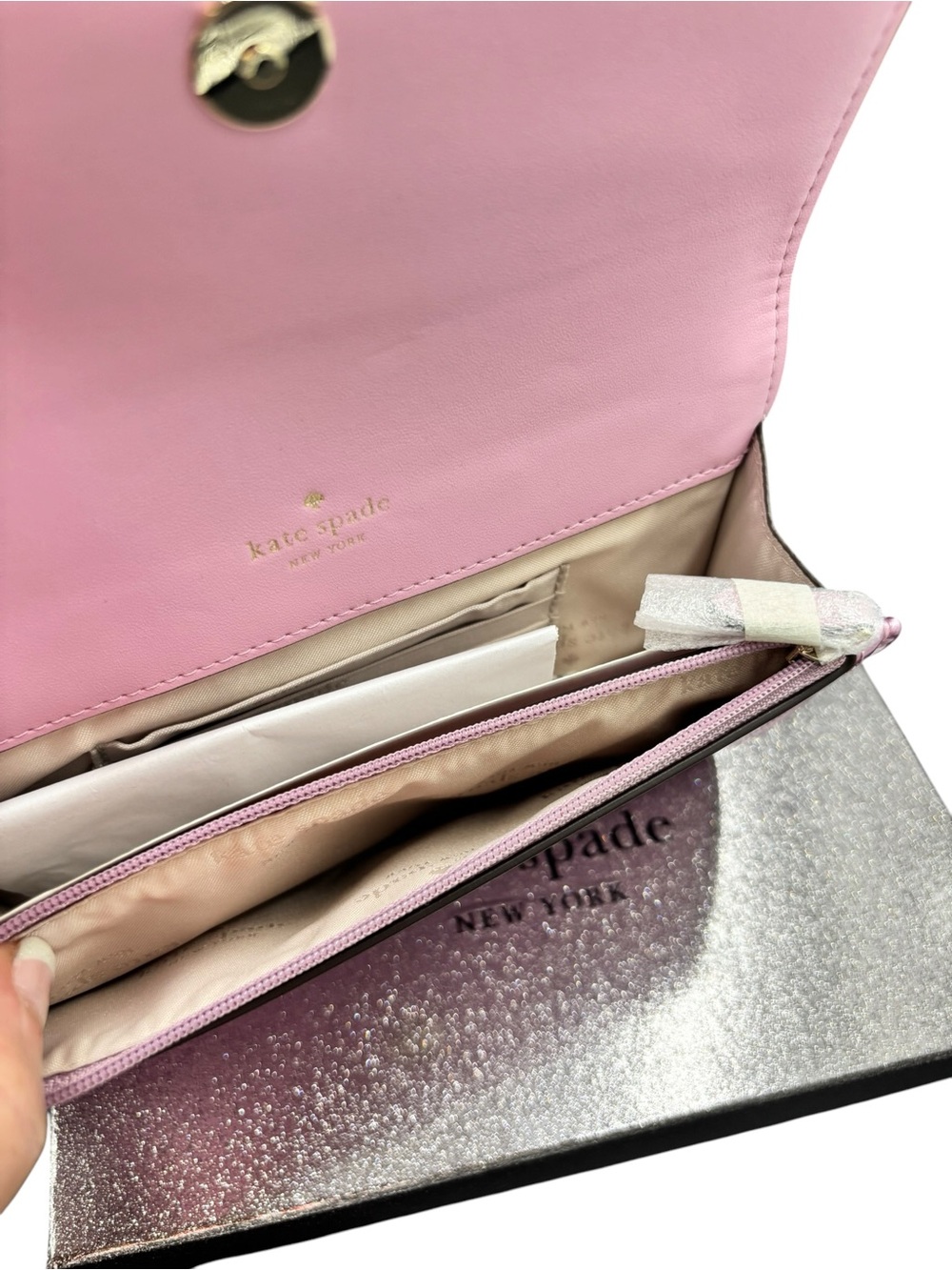 Kate Spade New York Metallic Pink Patent Clutch Wristlet + Gift Box - Picture 7 of 8
